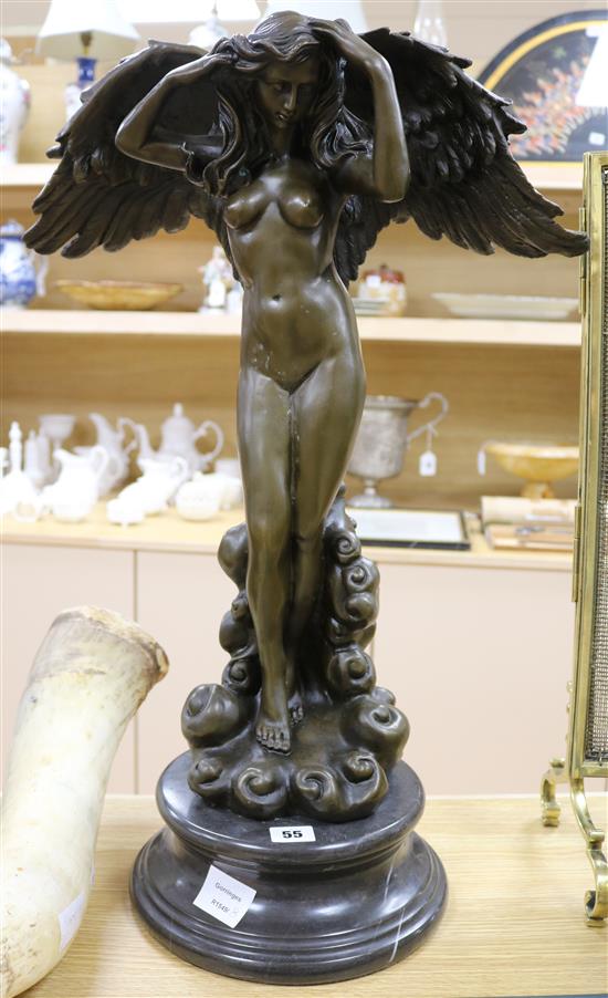 A modern bronze figure of an angel, on marble socle, height 66cm